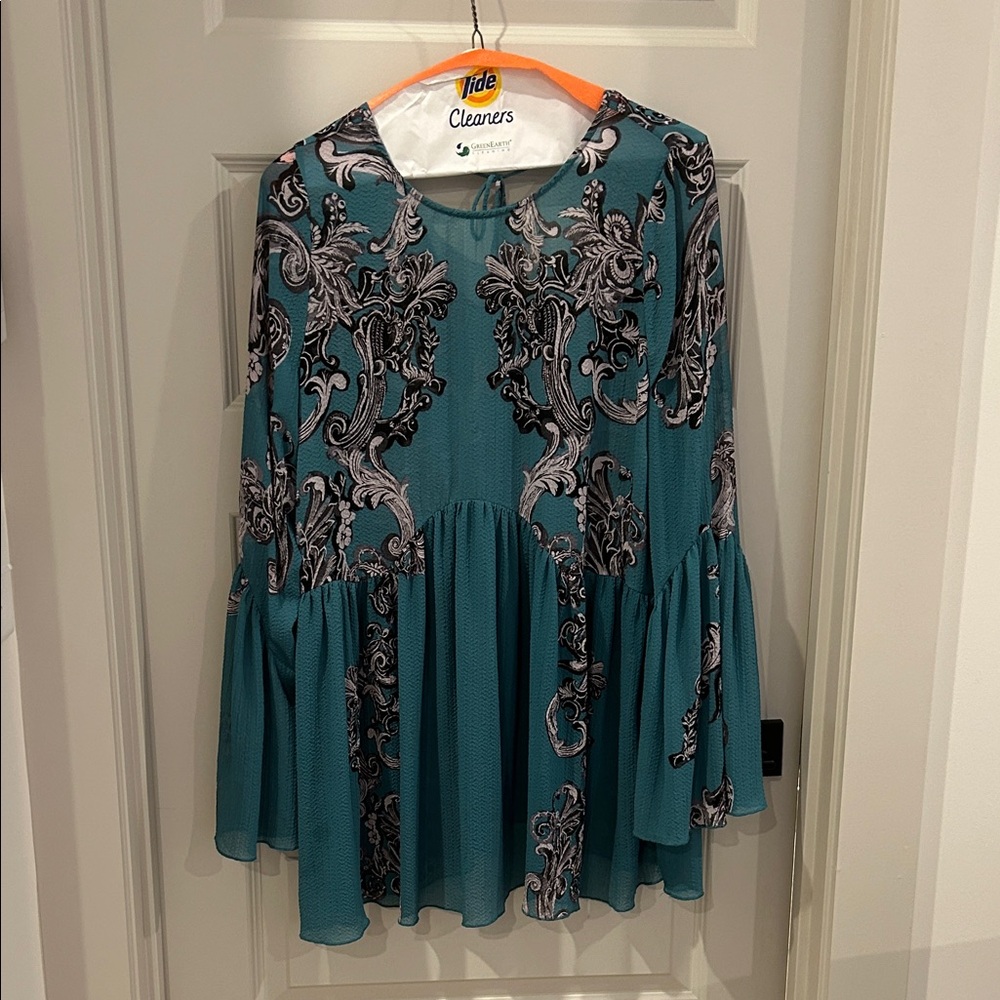 Free People Teal and Black Long Sleeve Dress